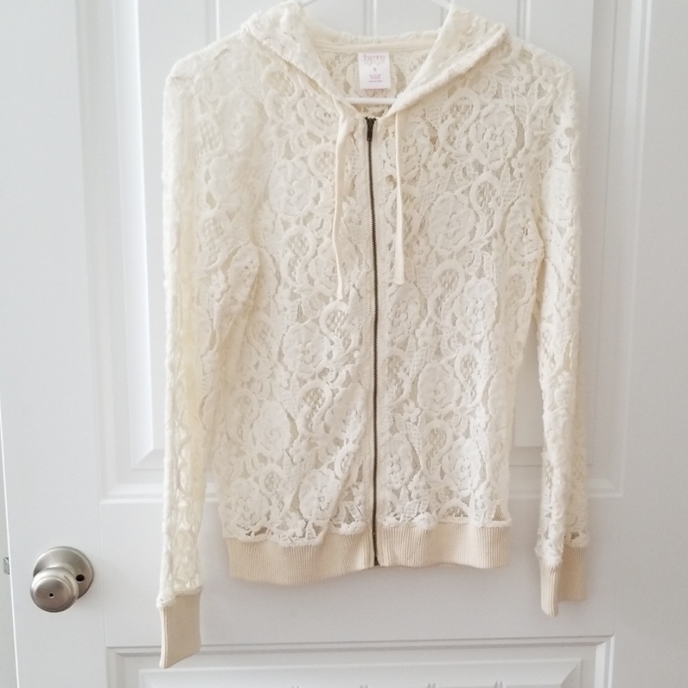Jasmine & Ginger Long Sleeve Lace Cream Hoodie, S